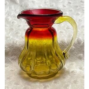 Vintage Kanawha Glass Amberina Hand Blown 4" Red/Yellow Pitcher-EXCELLENT